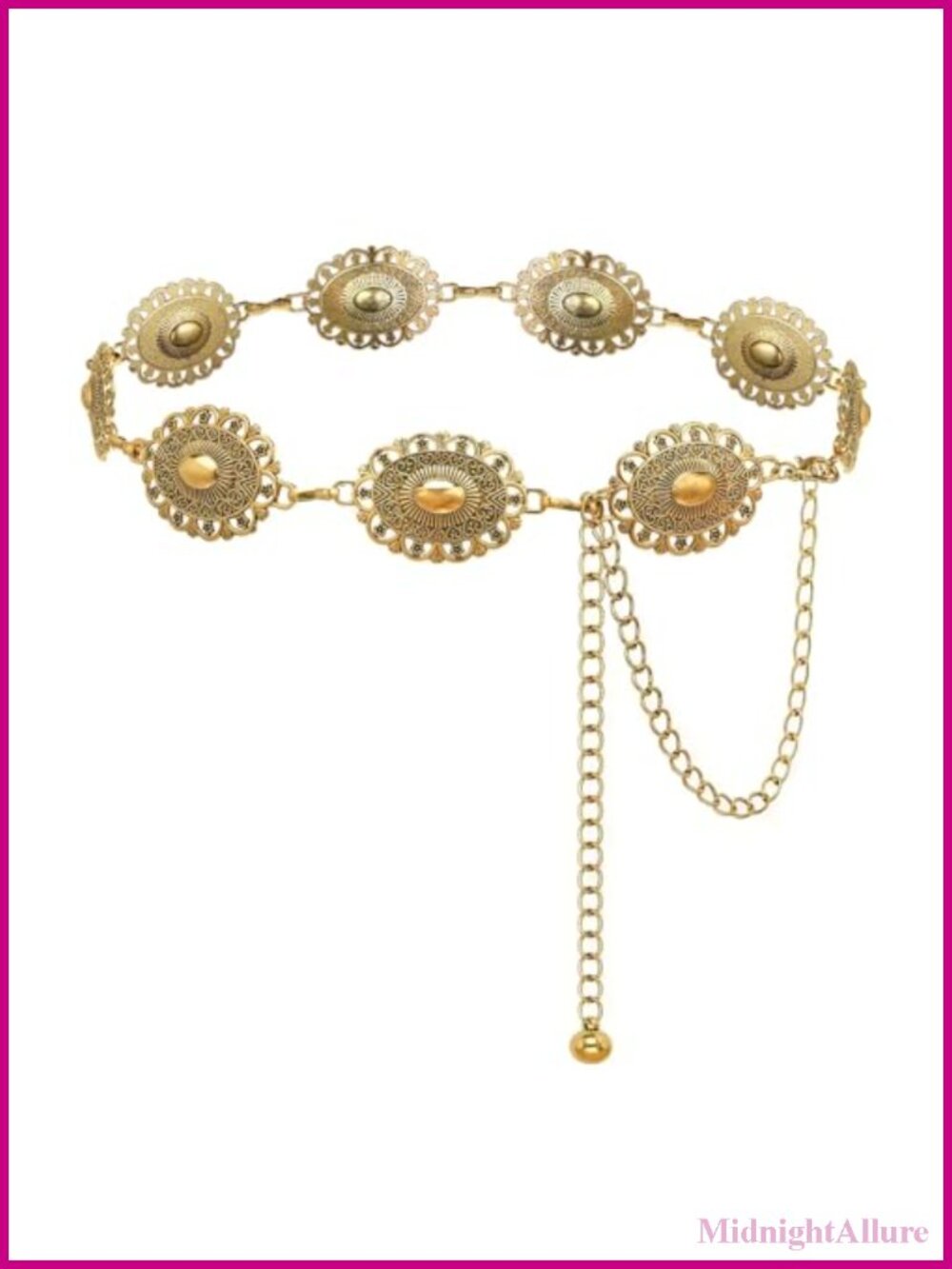 Western Concho Chain Belt Metal Alloy Adjustable Cowgirl Waist Belt for Country